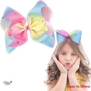 8 Inch Hair Bows with Alligator Clips Grosgrain Ribbon Rhinestone